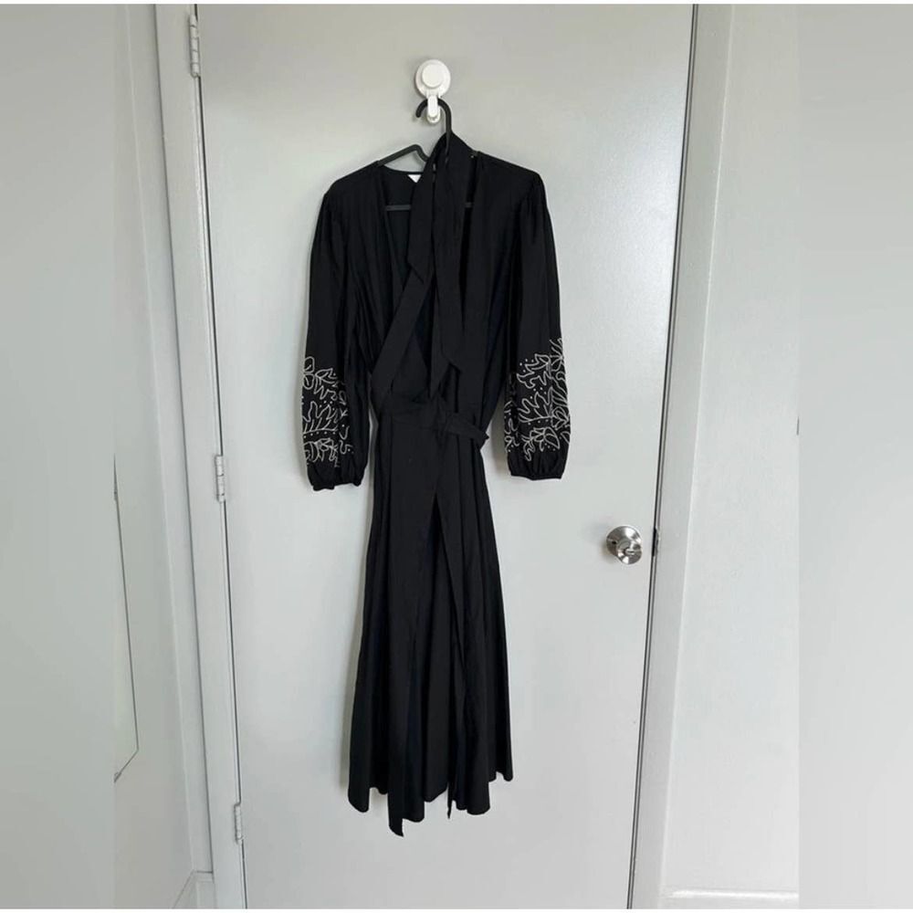 H&M Boho Dress Embroidered Balloon Bell Sleeves Wrap Black Size S Summer NWOT - Picture 10 of 10